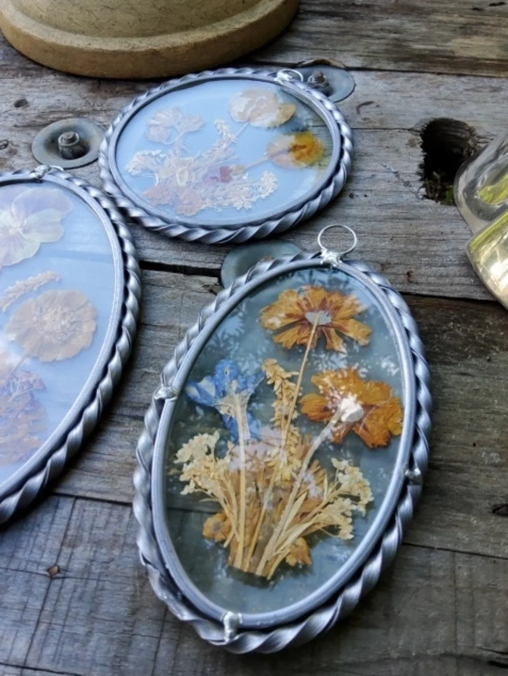 Vintage Three Piece Dried Flower Wall Hanging
